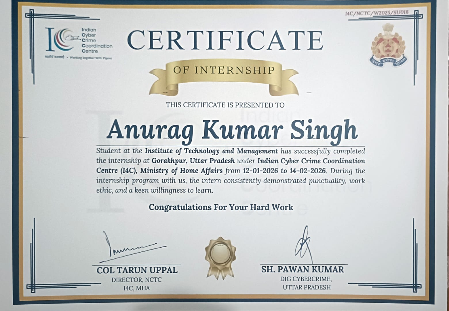 I4C Internship Certificate